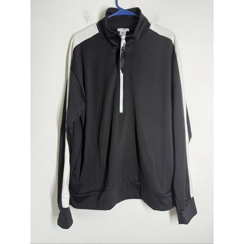 NWT Fashion Nova Men’s 1/2 Zip Black White Sweatshirt Jacket Size L